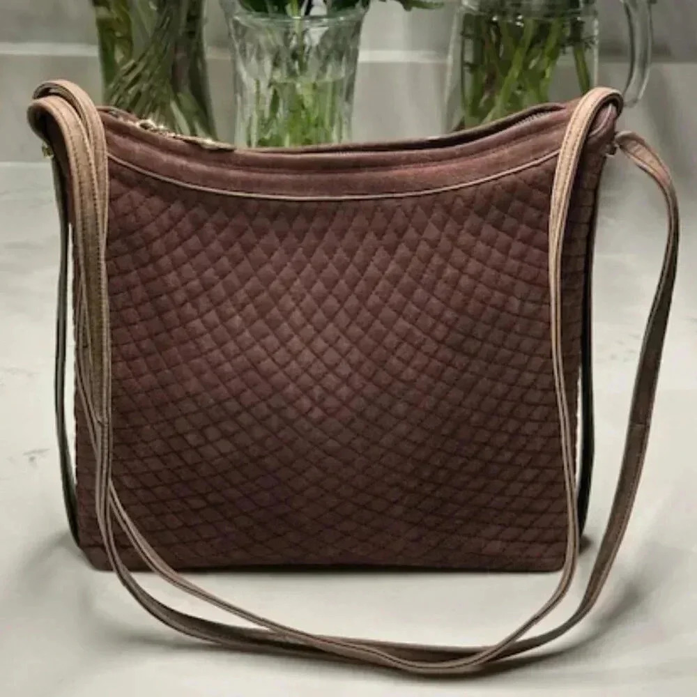 Bally Brown Suede Quilted Leather Shoulder Bag Vintage